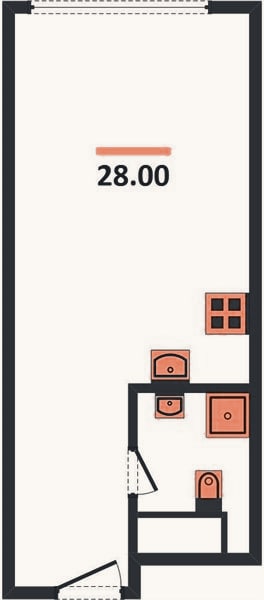 Планировка: Студия, 28 м²