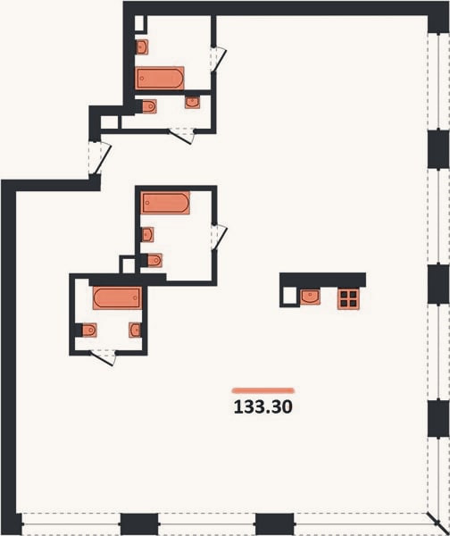 Планировка: 3-к, 133,3 м²