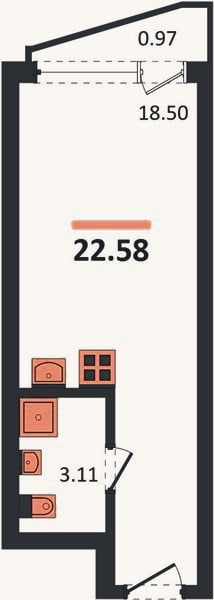 Планировка: Студия, 22,6 м²