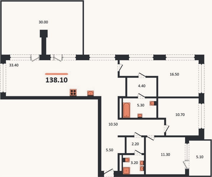 Планировка: 3-к, 138,1 м²