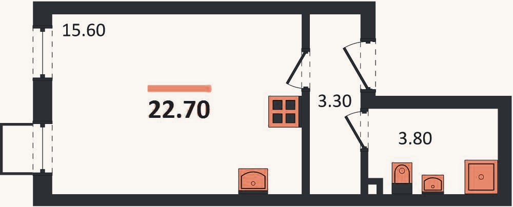 Планировка: Студия, 22,7 м²