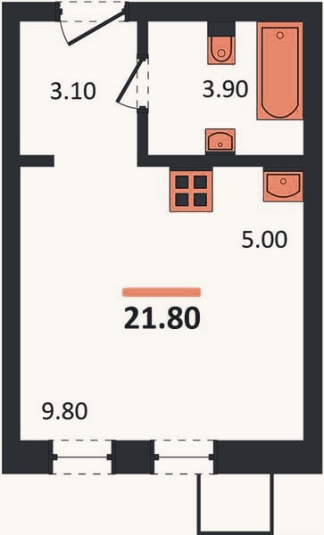 Планировка: Студия, 21,8 м²
