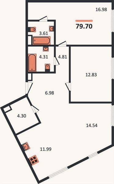 Планировка: 2-к, 79,7 м²