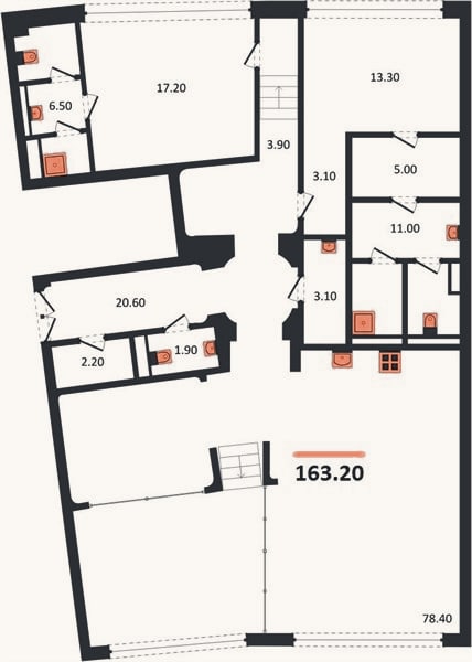 Планировка: 2-к, 162,3 м²