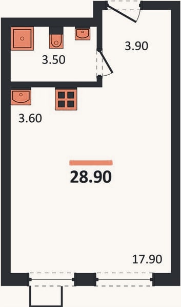 Планировка: Студия, 28,9 м²