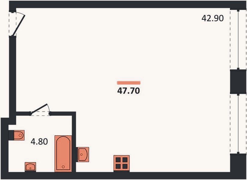 Планировка: Студия, 47,7 м²
