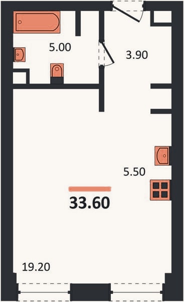 Планировка: Студия, 33,6 м²