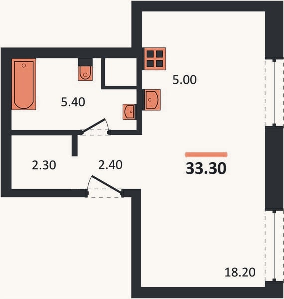 Планировка: Студия, 33,3 м²