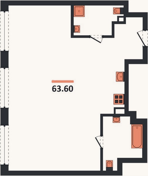 Планировка: 2-к, 63,6 м²