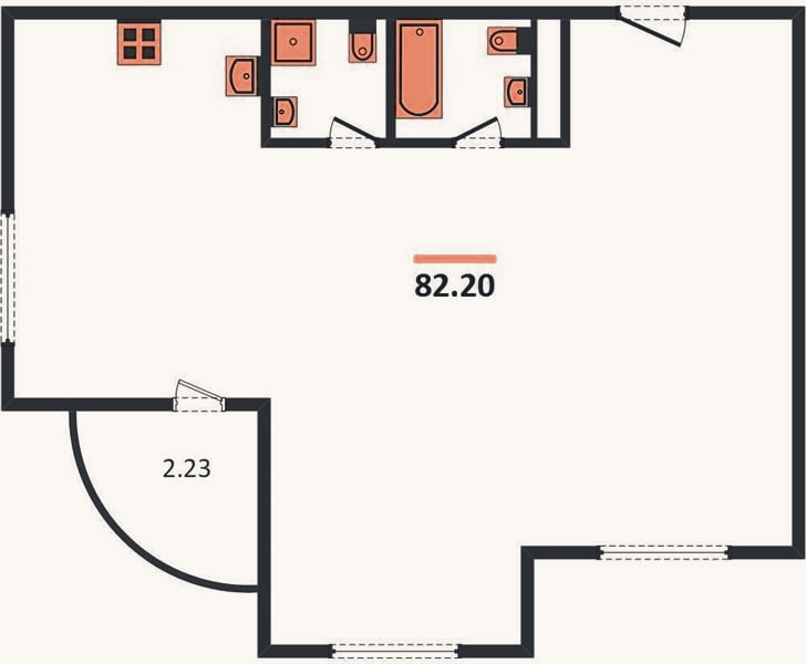 Планировка: 2-к, 82,2 м²