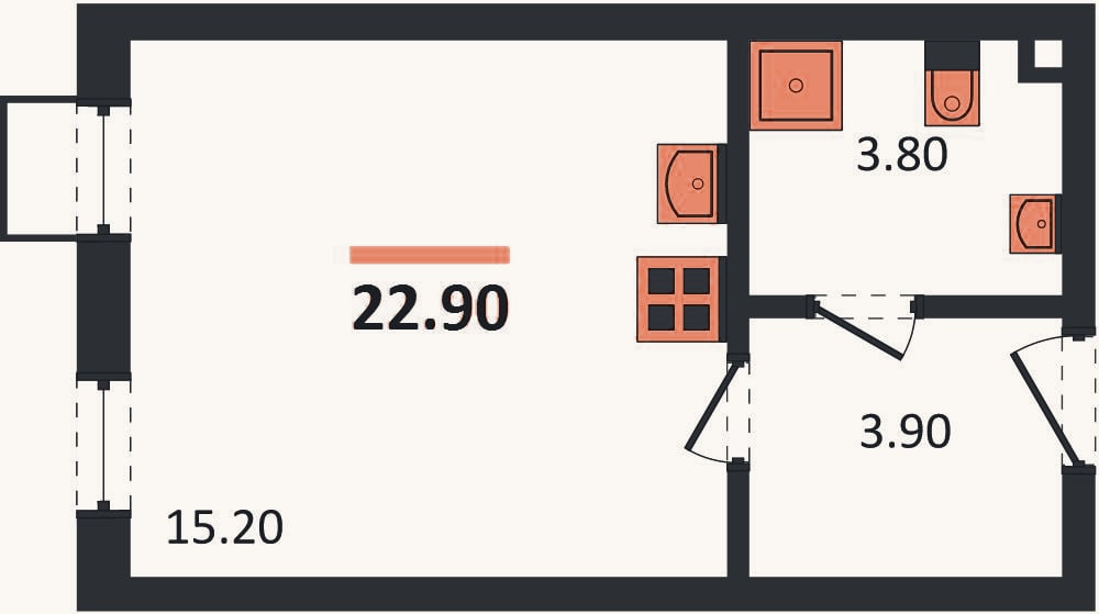 Планировка: Студия, 22,9 м²