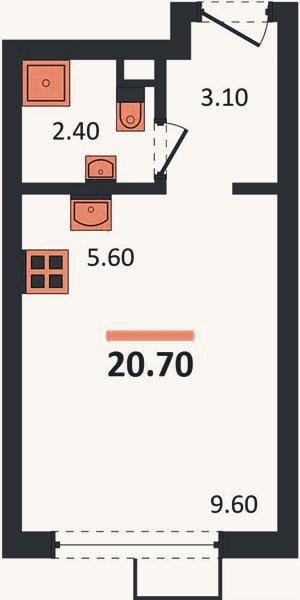 Планировка: Студия, 20,7 м²