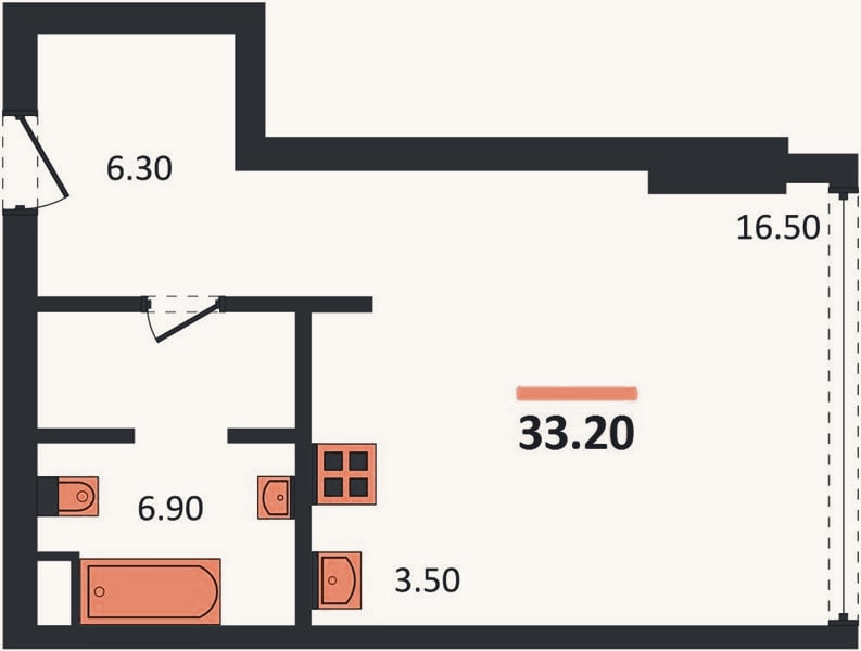Планировка: Студия, 33,2 м²