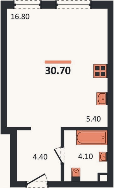 Планировка: Студия, 30,7 м²