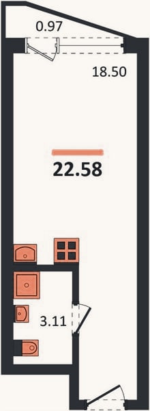 Планировка: Студия, 22,6 м²