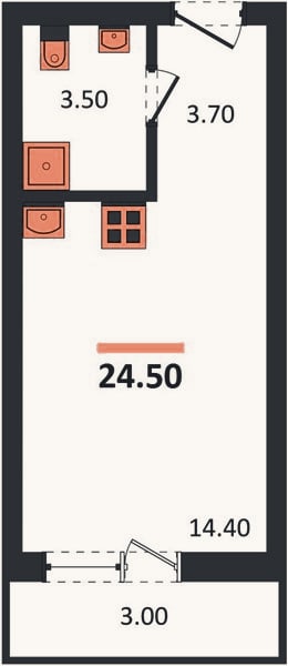 Планировка: Студия, 24,5 м²