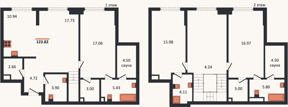 Планировка: 3-к, 123,8 м²