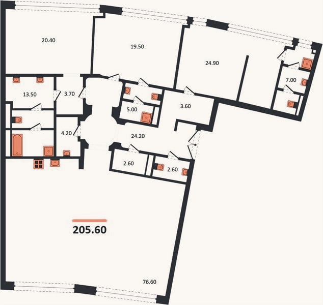 Планировка: 3-к, 204,7 м²