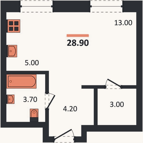 Планировка: Студия, 28,9 м²