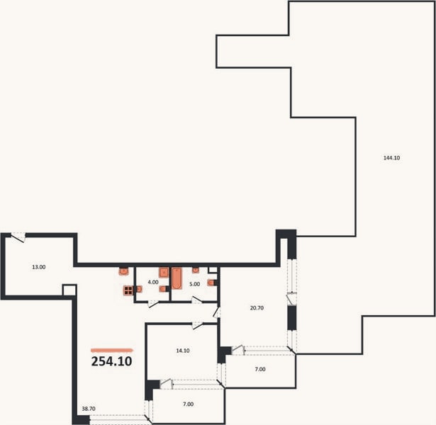 Планировка: 2-к, 254,1 м²