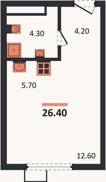 Планировка: Студия, 26,4 м²