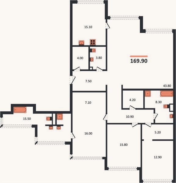 Планировка: 3-к, 169,9 м²