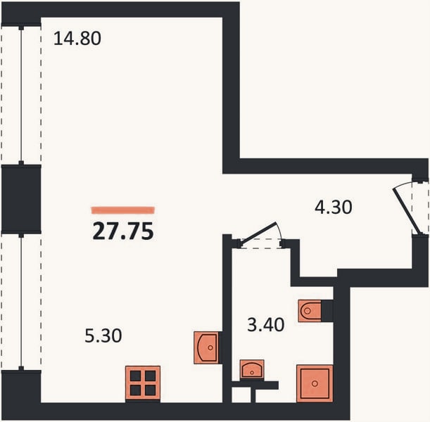 Планировка: Студия, 27,8 м²