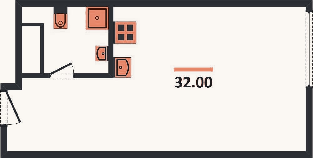 Планировка: Студия, 32 м²