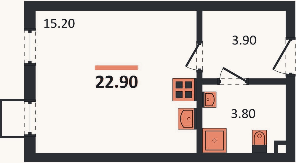 Планировка: Студия, 22,9 м²