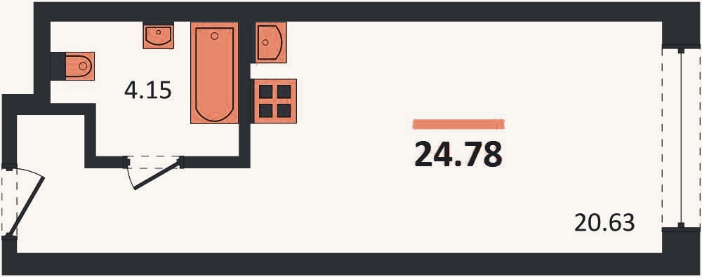 Планировка: Студия, 24,8 м²