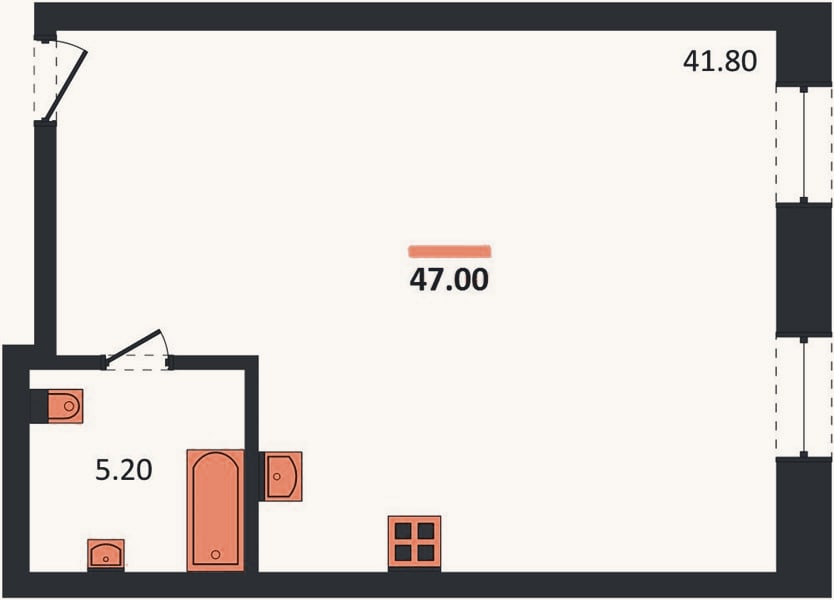Планировка: Студия, 47 м²