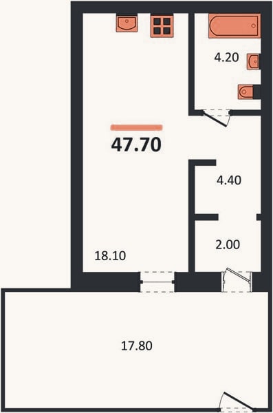 Планировка: Студия, 47,7 м²