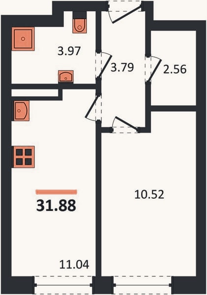 Планировка: 1-к, 31,9 м²