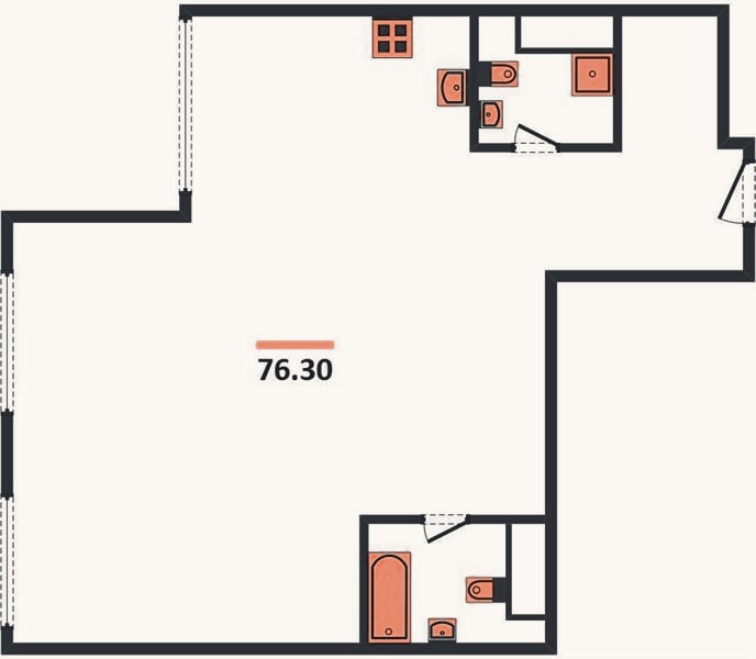 Планировка: 2-к, 76,3 м²
