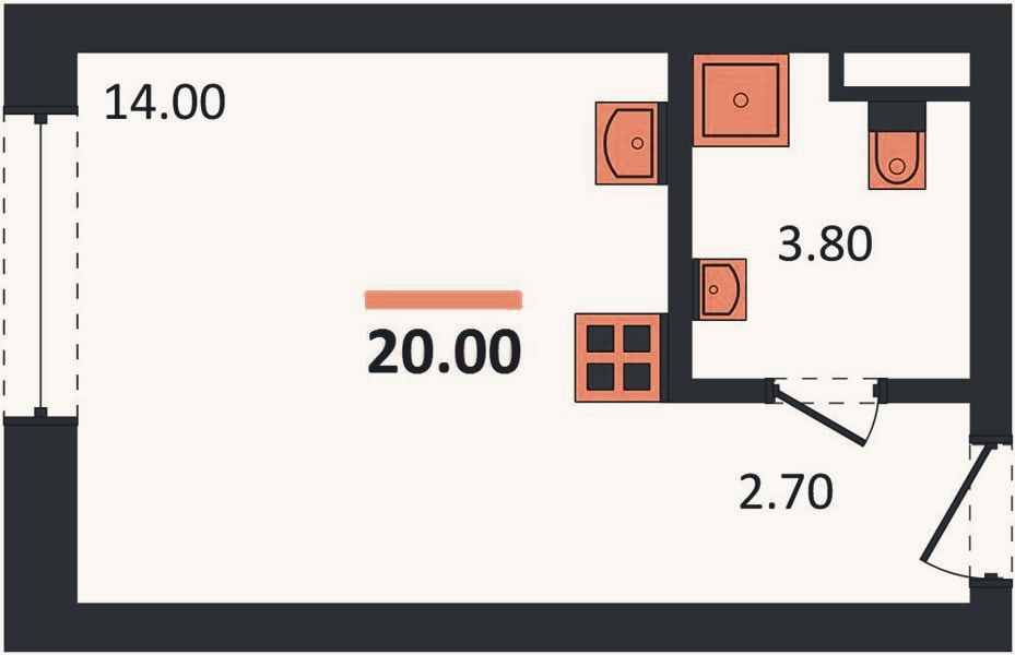 Планировка: Студия, 20 м²