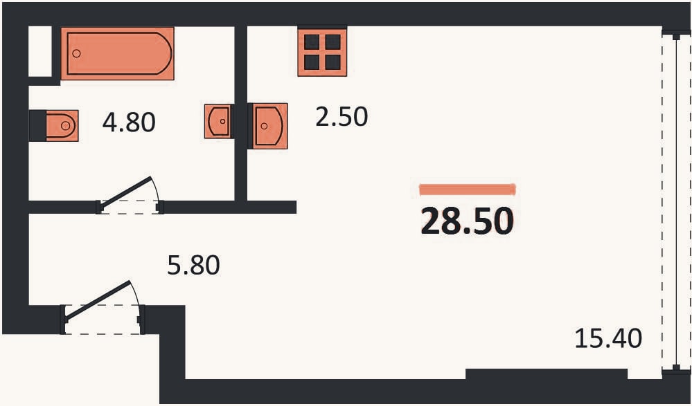 Планировка: Студия, 28,5 м²