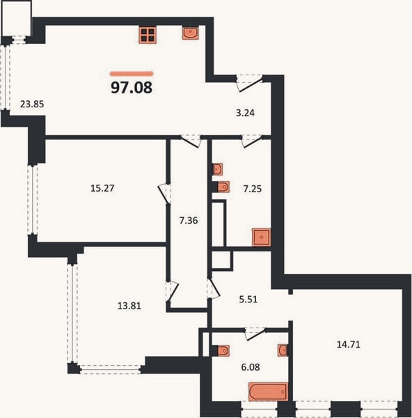 Планировка: 3-к, 97,1 м²