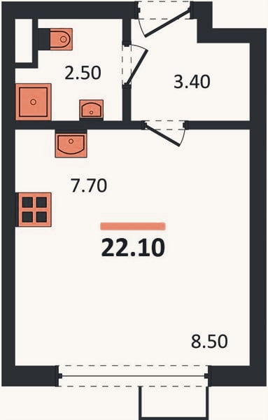 Планировка: Студия, 22,1 м²
