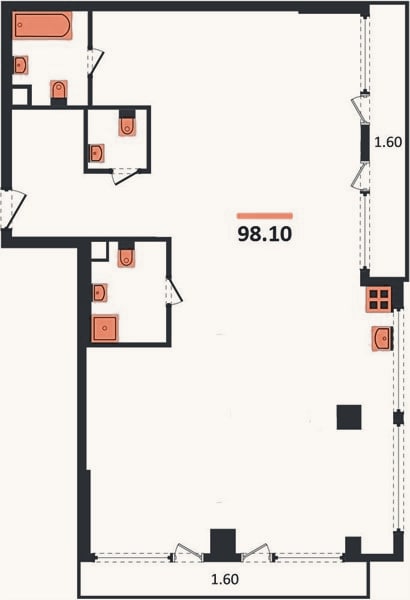 Планировка: 3-к, 98,1 м²
