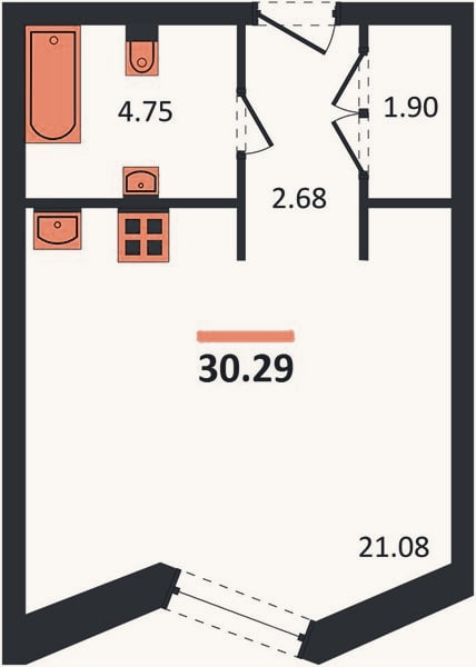 Планировка: Студия, 30,3 м²