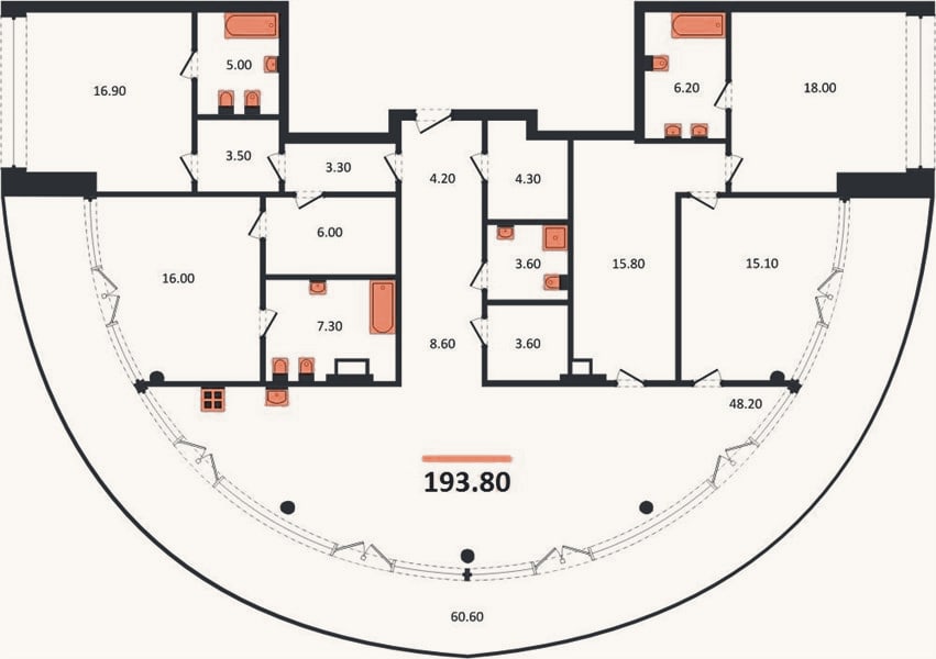 Планировка: 4+ к, 193,8 м²