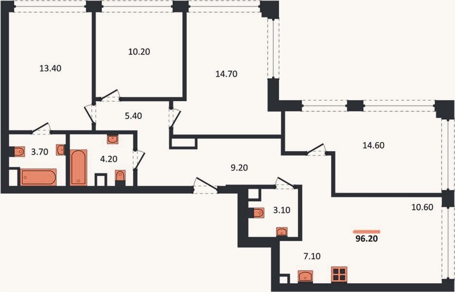 Планировка: 4+ к, 96,7 м²