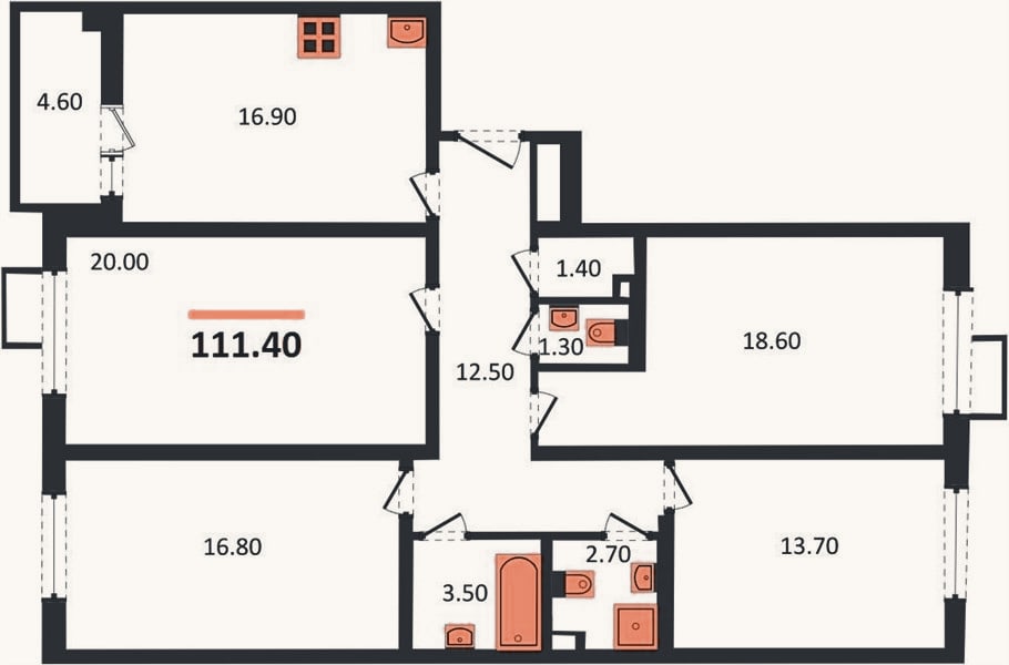 Планировка: 4+ к, 111,4 м²