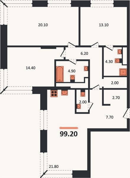 Планировка: 3-к, 99,2 м²