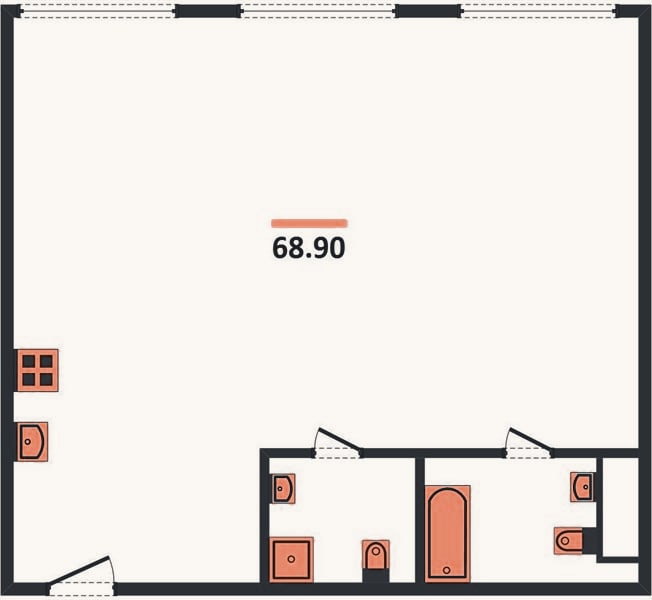 Планировка: 2-к, 68,9 м²