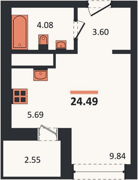Планировка: Студия, 24,5 м²