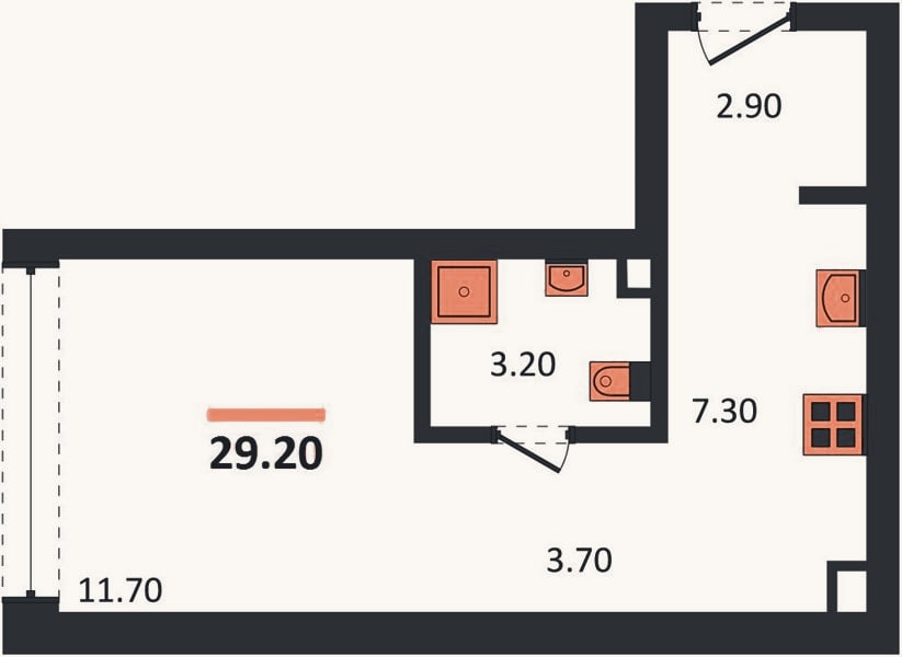 Планировка: Студия, 29,2 м²