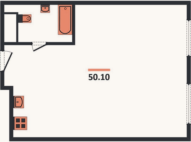 Планировка: 1-к, 50,1 м²