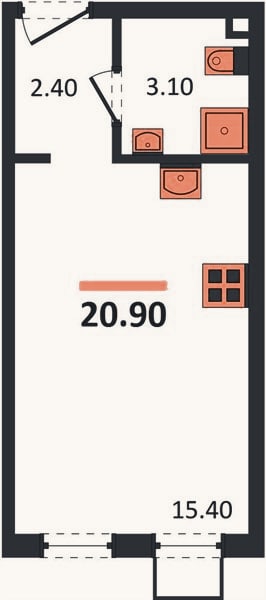 Планировка: Студия, 20,9 м²