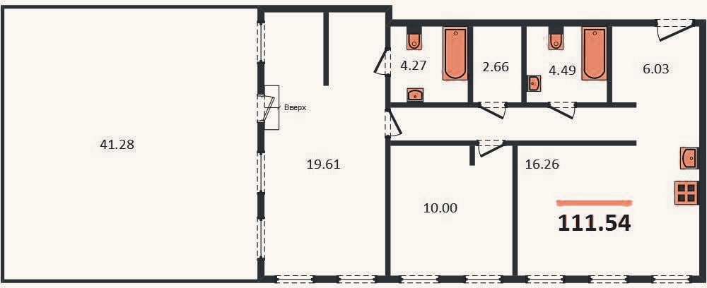 Планировка: 2-к, 111,5 м²